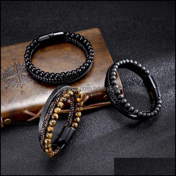 Charm Bracelets Jewelry Trendy People Creative Explosion Style Punk Leather Trenzado Beaded Mens Bracelet Fa Dhb5K