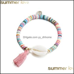 Bedelarmbanden sieraden trendy witte schaal elastische armband Boheemse colorf helder stenen polymeer klei kralen voor vrouwen vakantie zeeschelp strand