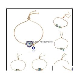 Charme Bracelets Bijoux Turquie Bleu Mauvais Œil Pour Femmes Hommes Bonne Chance Hamsa Main Éléphant Lettre D'amour Chaînes Réglables Bracelet Fashio Dhzg1