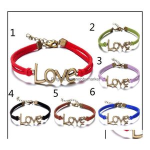 Bedelarmbanden sieraden vintage liefde leer 6 kleuren bronzen mtilayer geweven armband voor mannen dames mode diy drop levering 2021 dh0j4