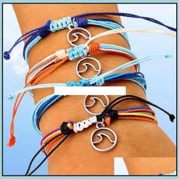 Bracelets de charme Bijoux Cire Chaîne Tissé Mtilayer Bracelet Vague Réglable Tressé Pour Femmes Filles Epacket Livraison Directe