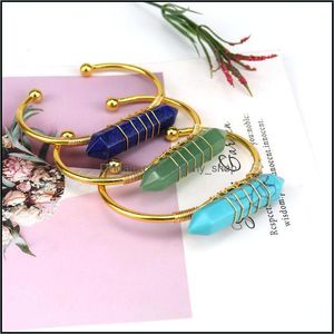 Bedelarmbanden sieraden draad wrap natuursteen zeshoekige prisma's armband opaal amethist aventurine roze kristalbangle brace dhd5q