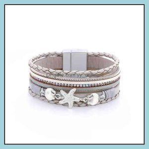 Bedelarmbanden sieraden vrouwen etnische stijl zee shell wrap armband oceaan sieraden magnetische gesp mti streng lederen zeester arm