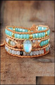 Bracelets de charme bijoux femmes Stone d'opale naturelle 3 rangées Bracelet en cuir Femme Femme Boho4854092