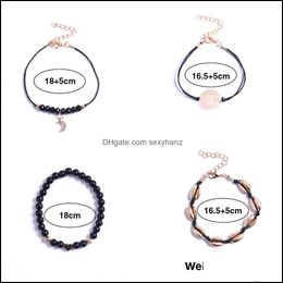 Charme Bracelets Bijoux Femmes Shell Lune Bracelet Ensemble Pour Dames Carte Coeur Cristal Perle Corde Chaînes Bracelet Boho Cadeau Drop Delivery 2021 Ay4I