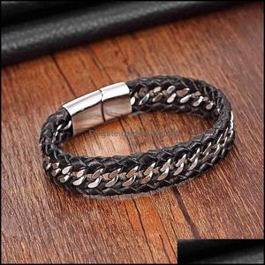 Bracelets porte-bonheur bijoux Xani acier inoxydable en cuir véritable femmes pour hommes noir tresse bracelets livraison directe 2021 F0Nja