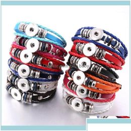 Barmarmbandenjuwelenjuwelencharm snap knop armband bangle lederen retro handgemaakte gevlochten fit 18 mm knopen sieraden1 drop levering 2021 j dhdvj