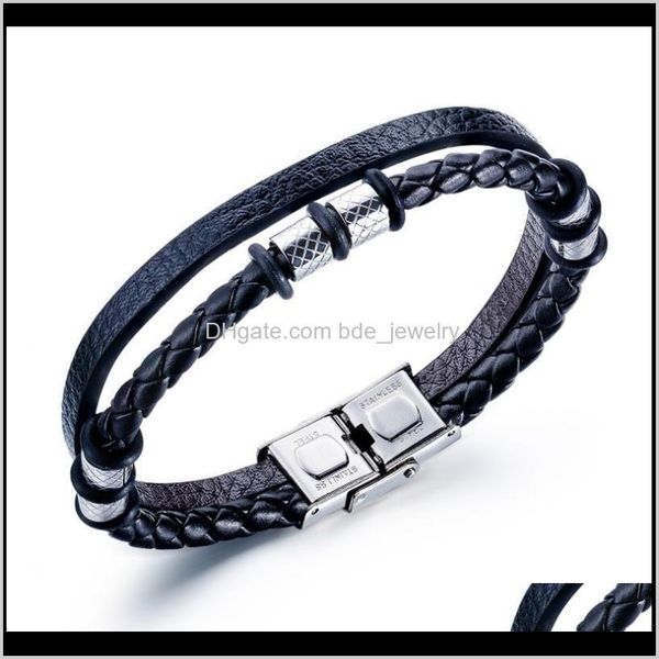 Pulseras del encanto Jewelrymens Moda Punk Anillo de acero de titanio Cuero trenzado Hebilla magnética Hombres Casual Pulsera deportiva Regalos Entrega de la gota