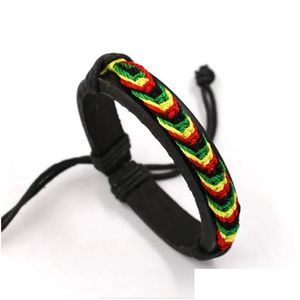 Bedelarmbanden Jewelryparty Jamaica Reggae Rainbow Rope Handgemaakte gebreide lederen sieraden Unisex Hippie Manchetarmband Polsband Infinit Dhlrf