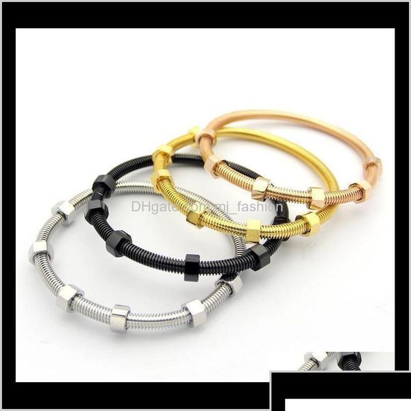 Bracelets porte-bonheur Jewelrytitanium Love Bracelet Bracelets Hommes Avec 6 Filetage En Acier Or Rose Pour Couples Bijoux Dr6 Dh9R7