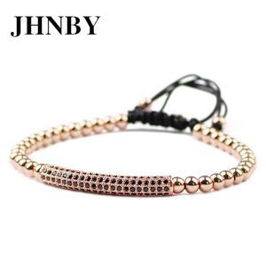 JHNBY Bend Tube 4mm Perles De Cuivre Charmes Hommes Bracelet Chanceux Corde Tressée Noir Zircon Bracelet Fad Femmes Bijoux Pulseira Mascu