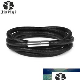 Pulseras con dijes Jiayiqi Hombres Simple Negro / Marrón Mtilayer Pulsera de cuero genuino Joyería masculina Precio de fábrica Diseño experto Qu Dhgarden Dhncp