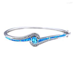 Pulseras con dijes JLB-022 Diseño Estilo conciso Plateado Plata Azul Fuego Ópalo Brazaletes Hermoso Zircon Joyería de moda para mujeres Regalo entero