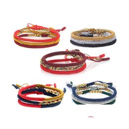 Bracelets de charme Jln Mti-Colors Bouddhisme Vajrayana Noeud Bracelet réglable Corde de coton à la main Noeuds chanceux tibétains pour homme et femme Dhgfx