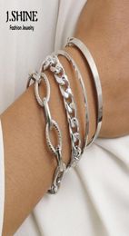 Bracelets de charme JShine 4PcsSet Vintage épais fer cubain lien chaîne ensemble pour les femmes empilées mode Bracelet bracelets Punk main Jewel4194377