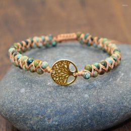 Bedelarmbanden Kabala Tree of Life pols Afrikaanse Japser String Gevlochten armband voor vrouwelijke mannen textuur Bead sieraden geschenken