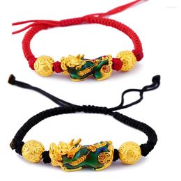 Bracelets à breloques garder la couleur or, breloques Pixiu, changement de corde réglable faite à la main