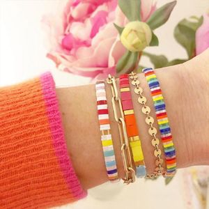 Pulseras con abalorios KELITCH, pulsera de cuentas de Tila colorida, pulsera elástica de cristal para mujer, joyería de moda, brazalete de amistad bohemio hecho a mano