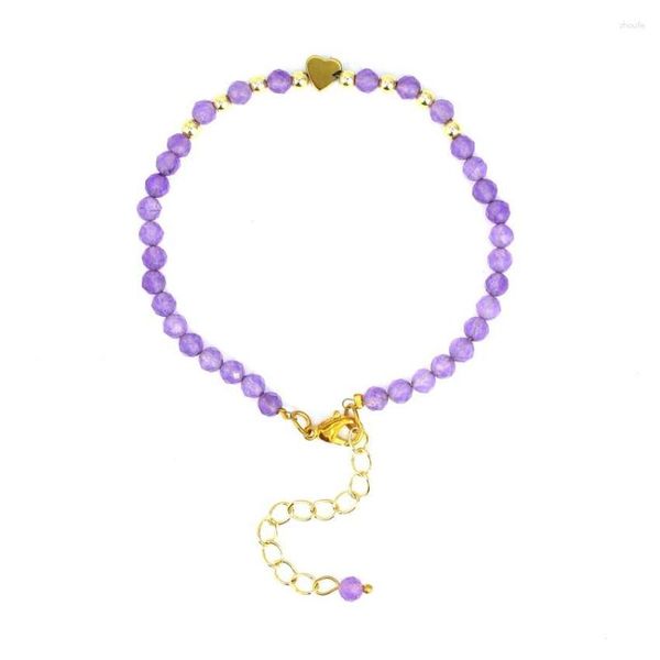 Bracelets porte-bonheur KFT 14K plaqué or naturel 4mm perles de cristal à facettes pierre forme de coeur pour femmes filles bijoux réglables