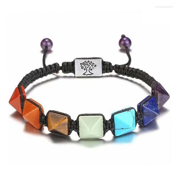 Pulseras con dijes KFT 7 Chakra Reiki Pulsera de cristal curativo Piedra natural Equilibrio de energía Cuentas de yoga Mujeres Cuerda trenzada Cuerda elástica