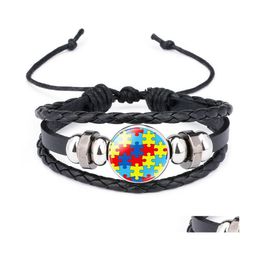 Pulseras con dijes Niños Concienciación sobre el autismo Para niños Niño Niña Abrigo de cuero Pulsera Brazalete Moda Joyería inspiradora 785 Drop Deli Dh9Lk