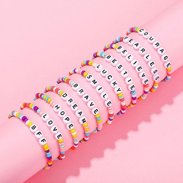 Bracelets porte-bonheur enfants enfants lettre Bracelet perlé lettres colorées énergie positive mots anglais couleur bonbon bricolage cadeau