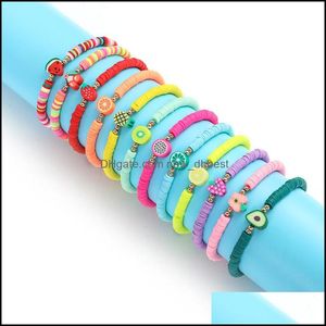 Pulseras con dijes Tipos Friut Charms Pulsera Conjunto Joyería de playa de verano Colorf Disco de arcilla de polímero suave Pulseras elásticas para Dhseller2010 Dhx0I