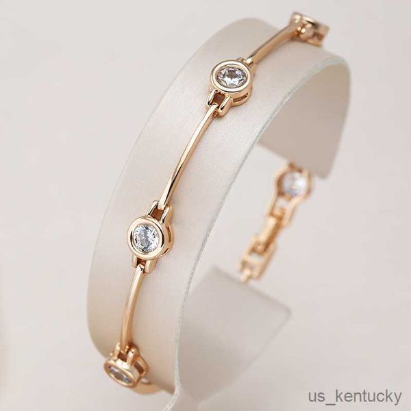 Pulseras con abalorios Kinel Hot Simple Rose Gold Color pulsera para mujer lujo tendencia Natural Zircon novia boda diario joyería fina 2023 nuevo