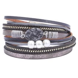 Bedelarmbanden kiryklevintage stenen kristalbangle voor vrouw mannen mode vrouwelijke handgemaakte meerlagige leer polsband bracele