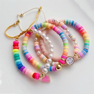 Bracelets porte-bonheur KKBEAD Boho été coloré arc-en-ciel Bracelet ensemble Heishi perle coeur Y2k Bijoux pour femmes Bijoux Pulseras Femme