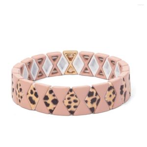 Bracelets de charme KKBEAD Bracelet d'impression léopard Perles de carreaux d'émail Grand Tila Extensible pour les femmes Bijoux en alliage peint