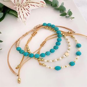 Bracelets porte-bonheur KKBEAD perles d'eau douce naturelles Bracelet bijoux pour femmes ensemble réglable mode Turquoises Pulseras en gros