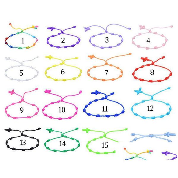 Bracelets porte-bonheur noués croix faits à la main cadeaux religieux Mticolor 7 noeuds rouge chaîne Couple amitié Bracelet livraison directe bijoux Dhozo