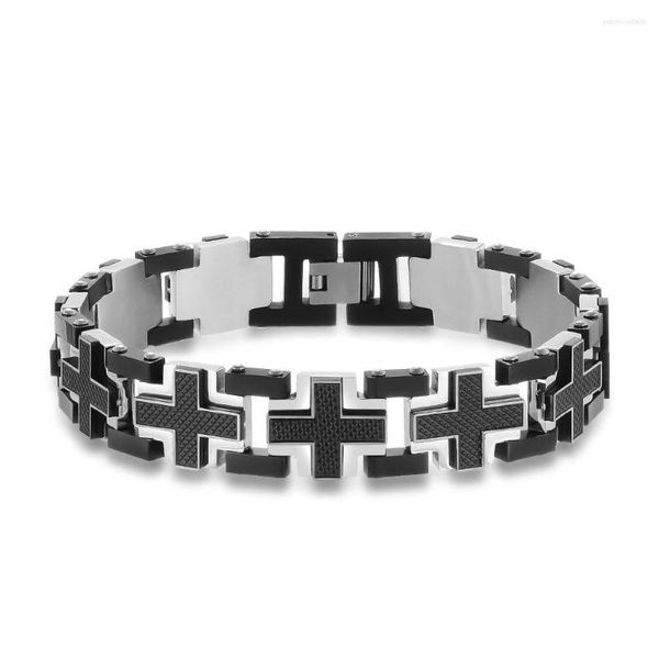 Bracelets de charme Koaem Mode Double couche Cross Strap Bracelet Spot Trend Corrosion Craft Plaid Hommes en acier inoxydable