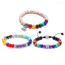 Pulseras de encanto Kolmsta 7 Chakra Reiki Oración Curación Equilibrio Pulsera Elefante Árbol de la vida Cuentas naturales Yoga Meditación Joyería