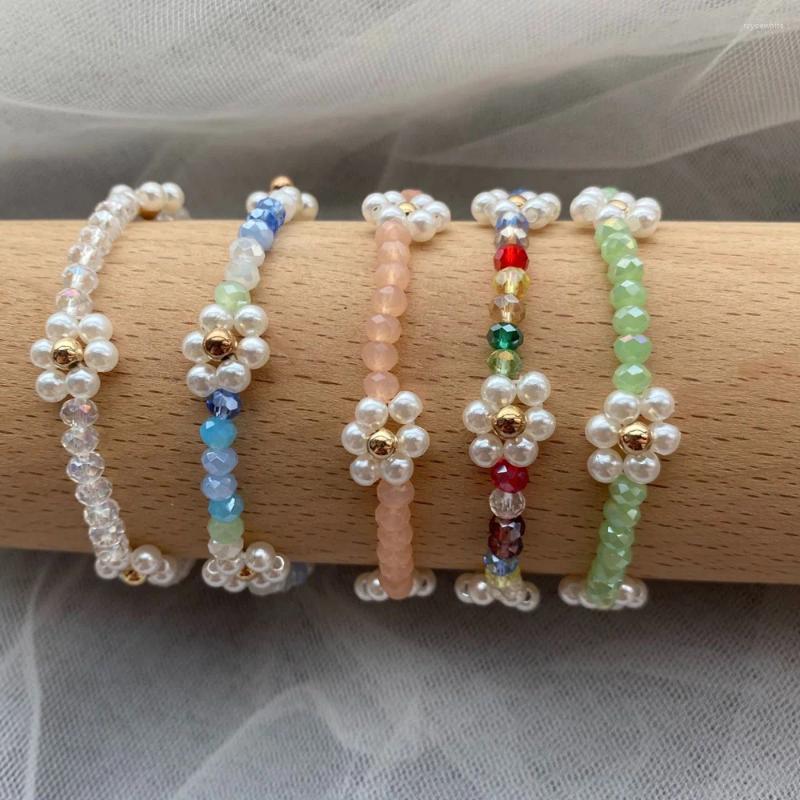 Charm Bracelets Korea Daisy Flower Crystal Glass Beads Fashion Women Bracelet Bohemian Colorful Lovely Stretch Handmade Jewelry Party Gift