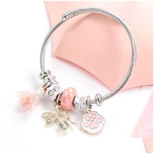 Bracelets De Charme Corée Doux Mignon Bracelet Diy Chat Patte D'impression Fil Rebond Européen Et Américain Élégant Mode Bijoux Drop Delivery Dhksv