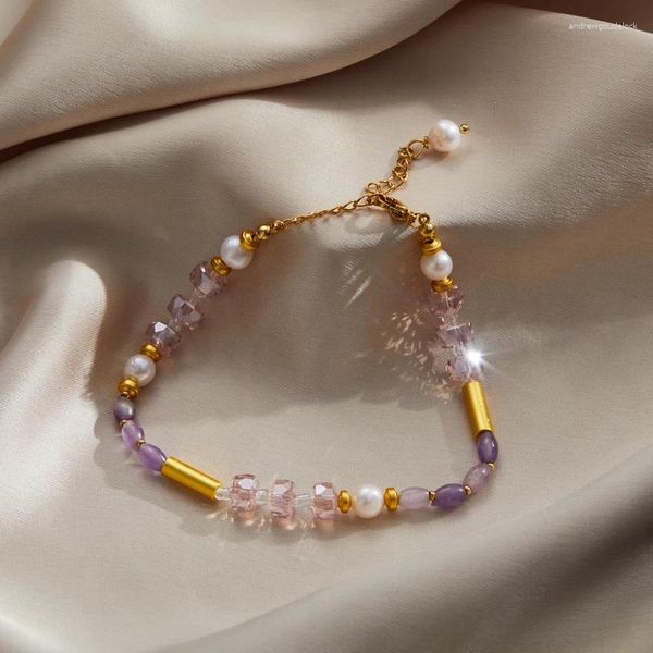 Bracelets porte-bonheur coréen cristal pierre naturelle luxe perle bracelets pour femmes mode bijoux accessoires cadeau d'anniversaire