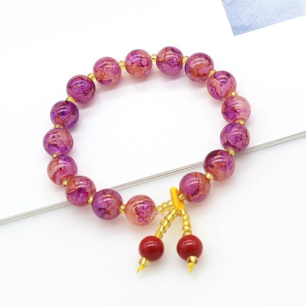 Bracelets porte-bonheur coréen mignon coloré verre perlé Bracelet pour femmes craquelé cristal perle cerise fraise Bacelet Simple bijoux