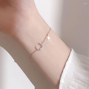 Pulseras de encanto coreano lindo estrella luna mariposa colgante pulsera chica de moda elegante brillante circonio cadena ajustable mujer joyería regalo