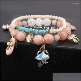 Charmarmbanden Koreaans dansmeisje Crystal Bracelet Dames 2-delige set Fashion kralen ABALORIOS PSERAS BRANSOLETKI DROP DRAP DHTVX