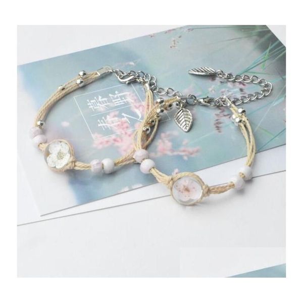 Bracelets de charme Coréen Élégant Pour Femmes Fleurs Séchées Bijoux Perles Main Corde Chaîne Bracelet En Gros Fit École Filles Drop Livraison Dhl6C