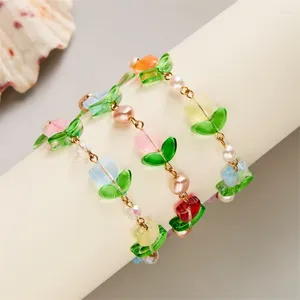 Bracelets de charme fleur de tulipe élégante coréenne pour femmes Bracelet de perle de résine colorée