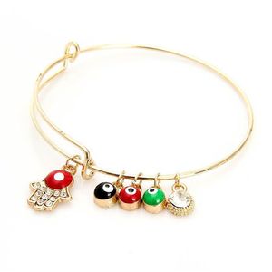 Bracelets De Charme Coréen Extensible Fil Bracelet Avec La Main De Fatima Rouge Noir Vert Mauvais Œil Stretch Pour Femmes Dames Mode Artisanat Drop Dh5Zp