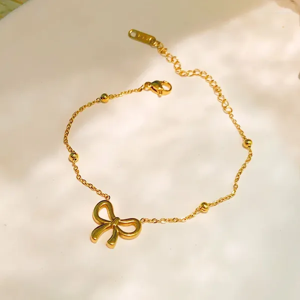 Pulseras de encanto coreano exquisito arco pulsera de mujer minimalista mariposa bowknot oro color bola ajustable brazalete fiesta de nacimiento regalos joyería