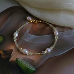 Bracelets de charme Fashion coréenne Perle d'eau douce naturelle pour femmes petites perles de cristal brillantes