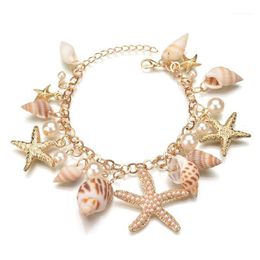 Bedelarmbanden Koreaanse mode Pearl Gold Chain armband Boheemian Summer Beach Starfish Shell For Women Hand Jewelry1