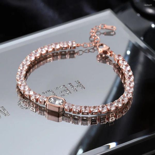 Bracelets de charme Bracelet de tennis de mode coréenne femmes simples glacé multicolore zircon rose plaqué or bracelet bijoux à la main ami cadeau
