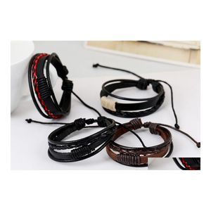 Bracelets de charme Bracelet de cordon en cuir tissé à la main coréen Mens Mtilayered Wrap Bracelet réglable Bracelet pour femmes Mode DIY J Otydw