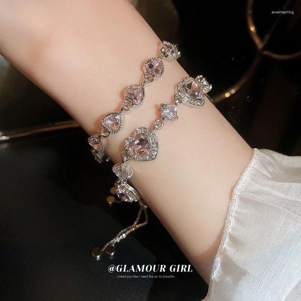 Bracelets de charme coréen léger style de luxe pullable zircon coeur bracelet polyvalent de haute qualité et artisanat élégant pour les femmes